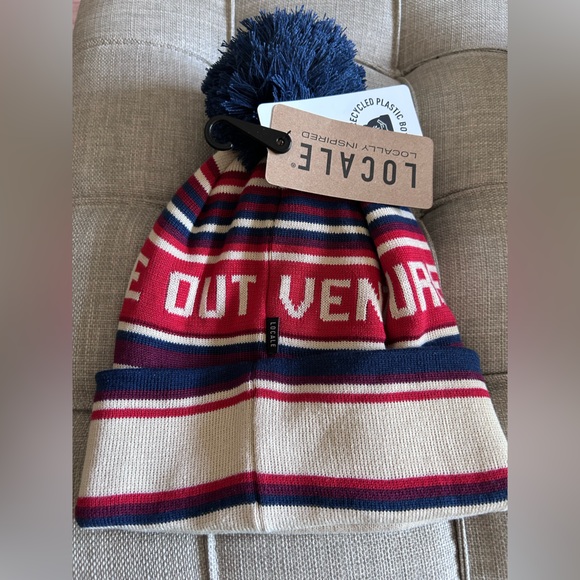Winter Park Red and Blue Striped Pom-Pom Beanie - Picture 2 of 4